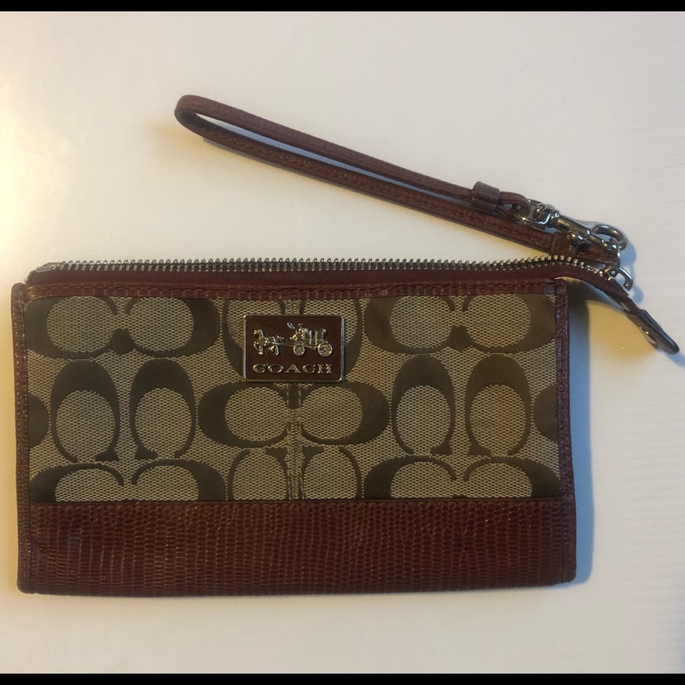 Coach signature wallet wristlet brown